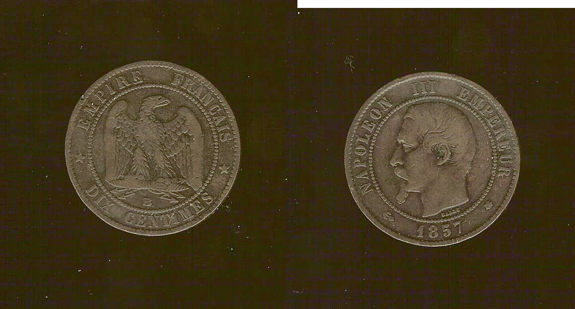 Dix centimes Napoléon III, tête nue 1857 Strasbourg TB+